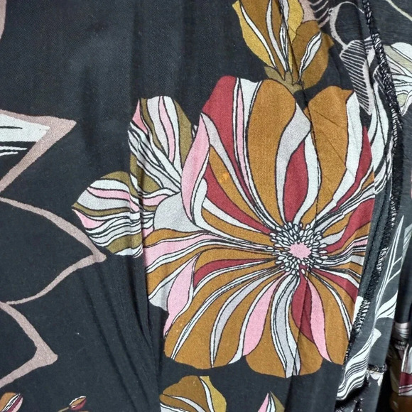 Zara Floral Print Maxi Buttondown Shirt Dress, Black/Brown/Pink, Size XS - Picture 5 of 12